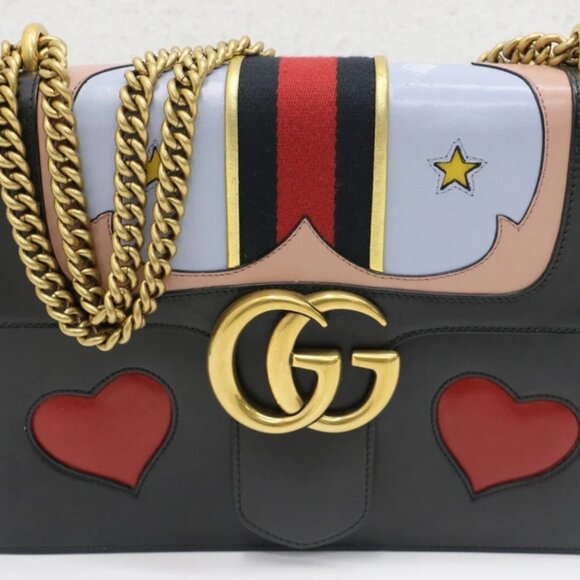 Gucci Web Heart GG Marmont Chain Shoulder Bag Leather Medium 431382 - Picture 1 of 16